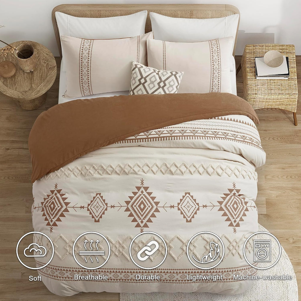 Oli Anderson Boho Duvet Cover King Size, Beige & Terracotta, 3 Pieces