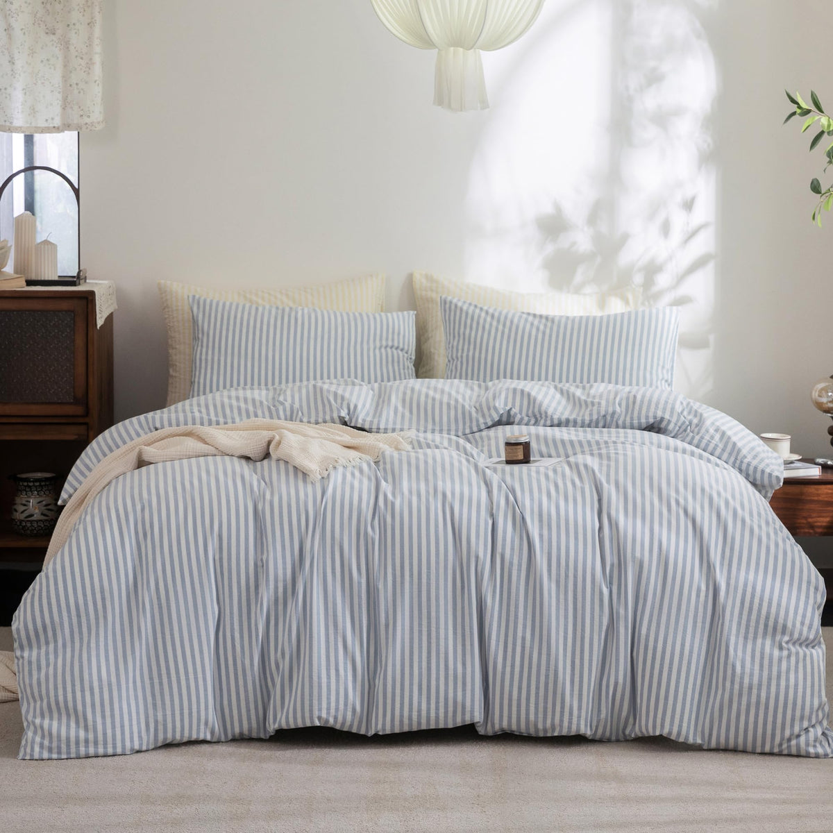 FOSSA Duvet Cover Set 100% Washed Cotton Linen Feel Queen