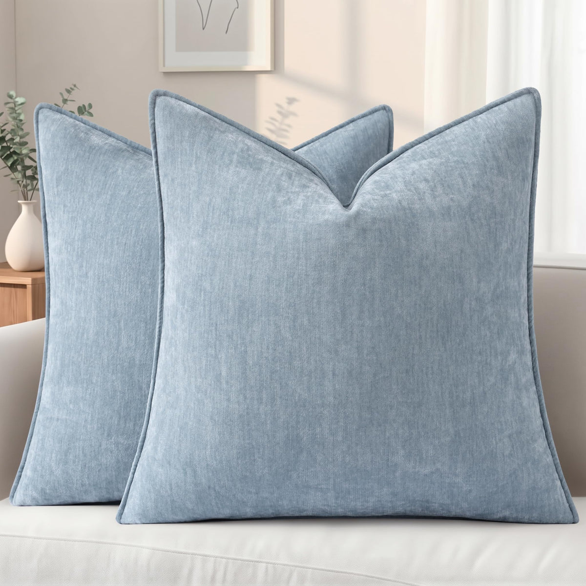 decorUhome Chenille Beige Velvet Throw Pillow Covers 20x20 Set of 2
