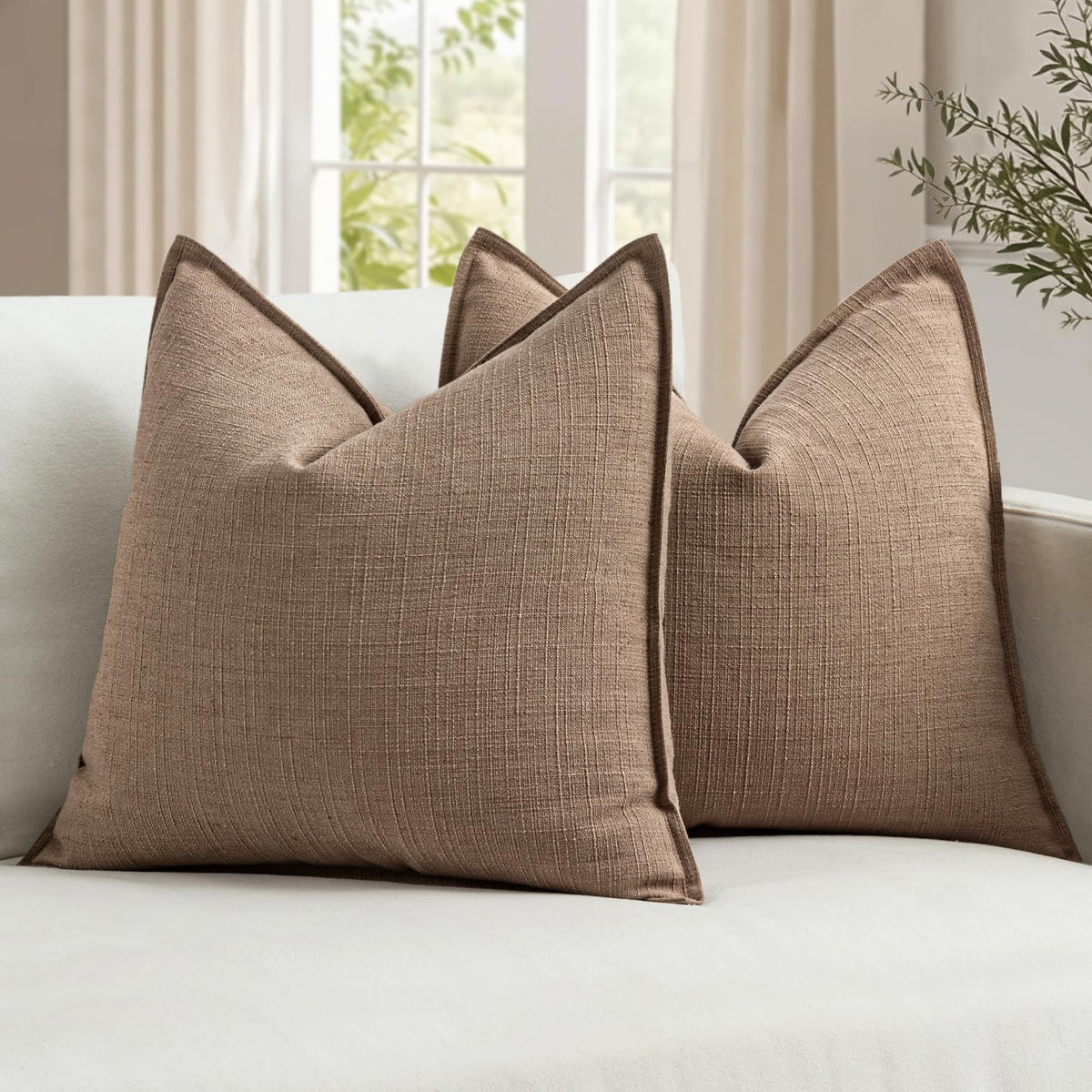 MIULEE Thick Textured Rust Decorative Fall Throw Pillow Covers 20x20 Inch