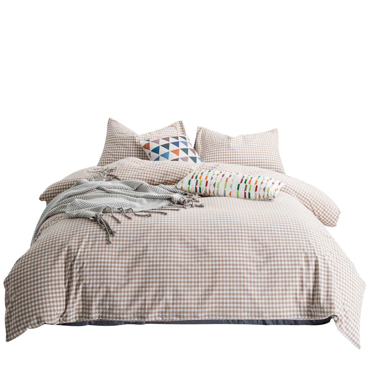 SUSYBAO Light Blue Gingham Duvet Cover Queen 100% Washed Cotton Blue Plaid Duvet Cover Set 3 Pieces 1 Blue Grid Duvet Cover with Zipper Ties 2 Pillow Cases Luxury Gingham Plaid Bedding Set Breathable
