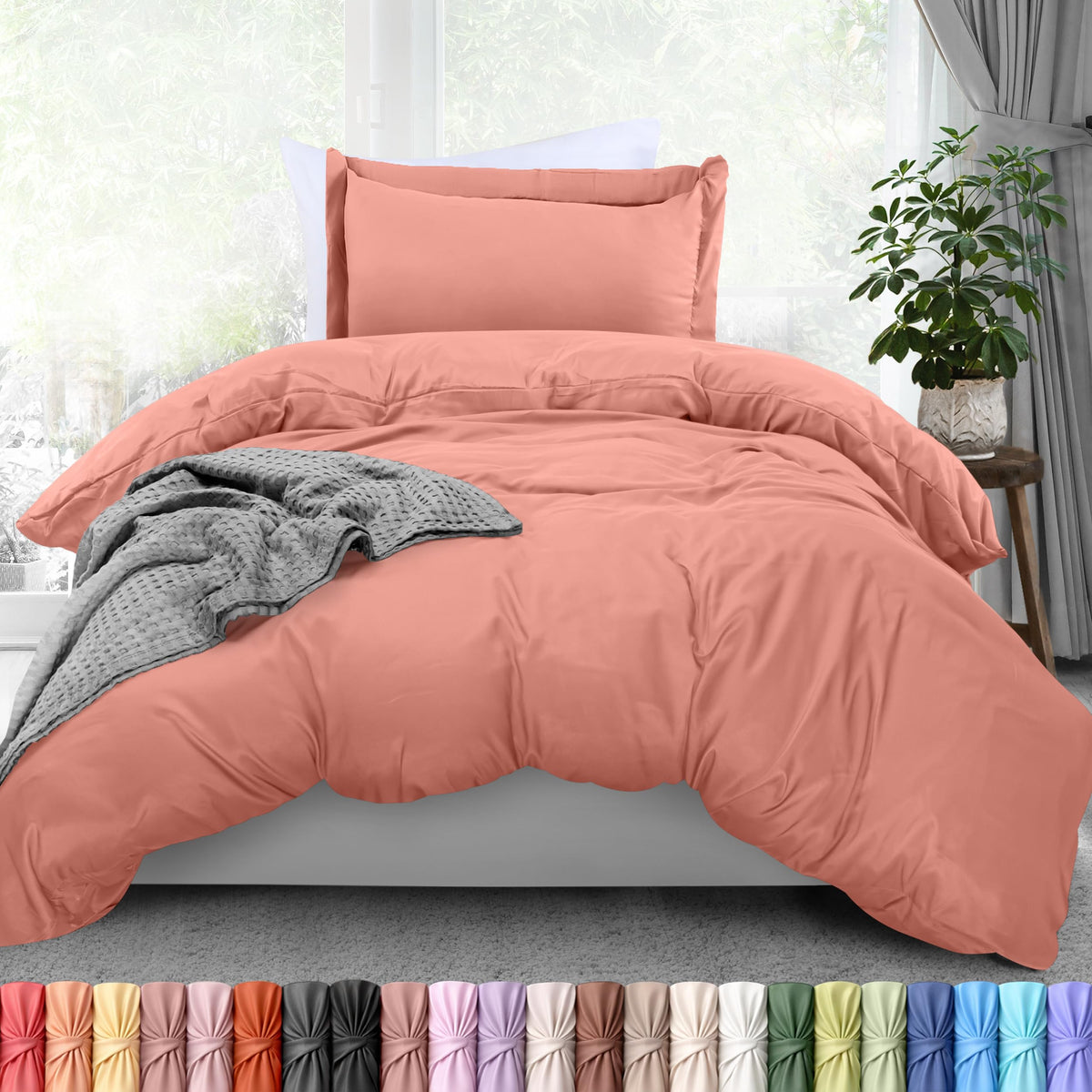 Duvet Cover Queen, 3 Piece Cotton Like Polyester with Zipper Closure, Black