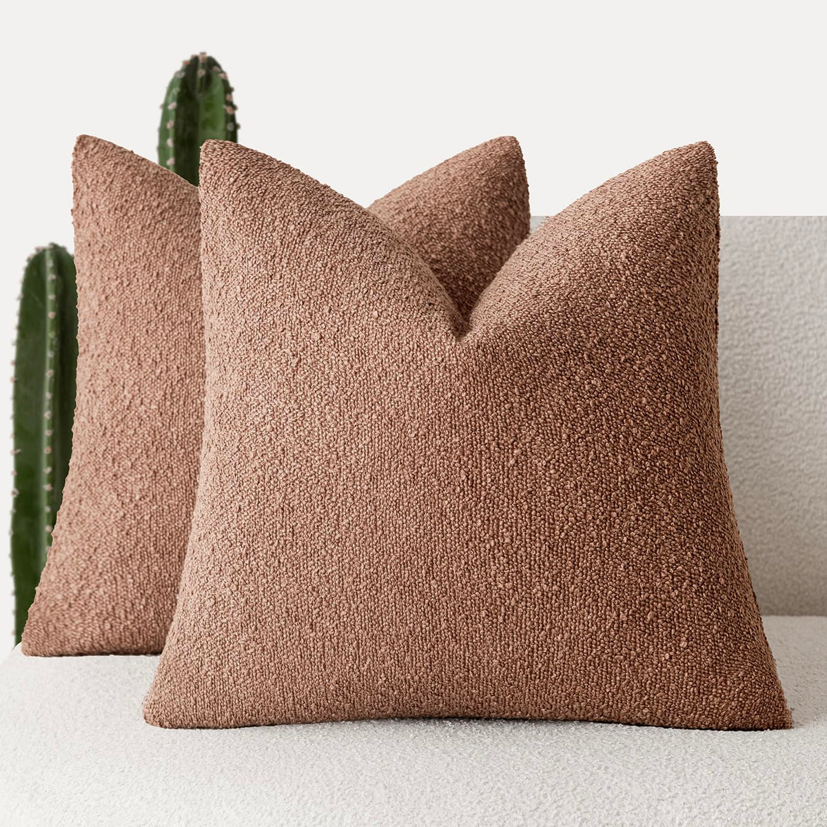 Foindtower Decorative Textured Boucle Throw Pillow Covers 18x18 Inch,Ivory