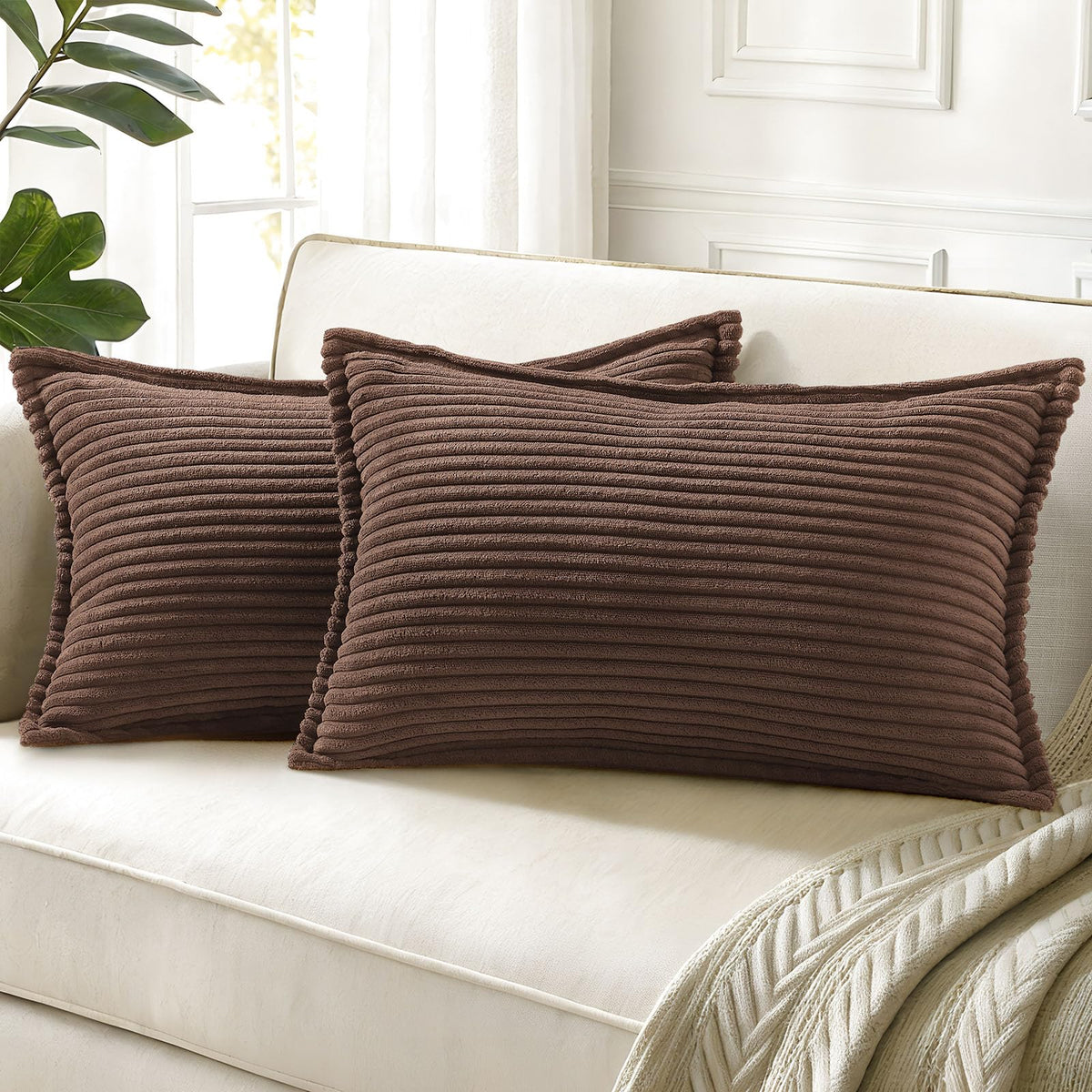 decorUhome Fall Corduroy Olive Green Throw Pillow Covers 18x18 Set of 2