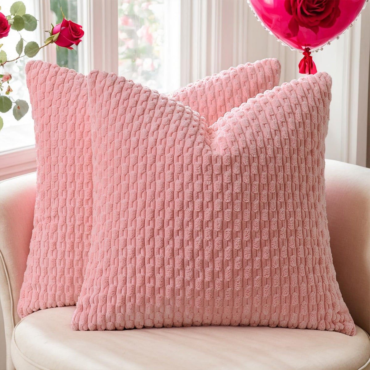 Kevin Textile Soft Corduroy 18x18 Inch Pillow Covers 2 Pack, Burnt Brick