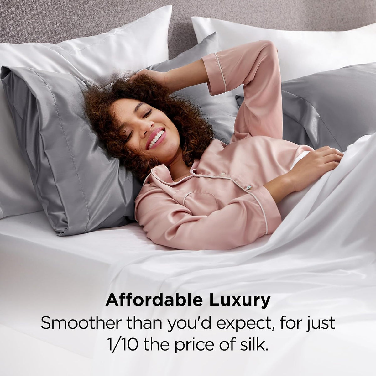 Bedsure Satin Pillowcases Queen Set of 2, Silky Pillow Cases, Dark Grey