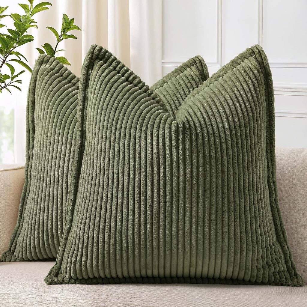 decorUhome Fall Corduroy Olive Green Throw Pillow Covers 18x18 Set of 2