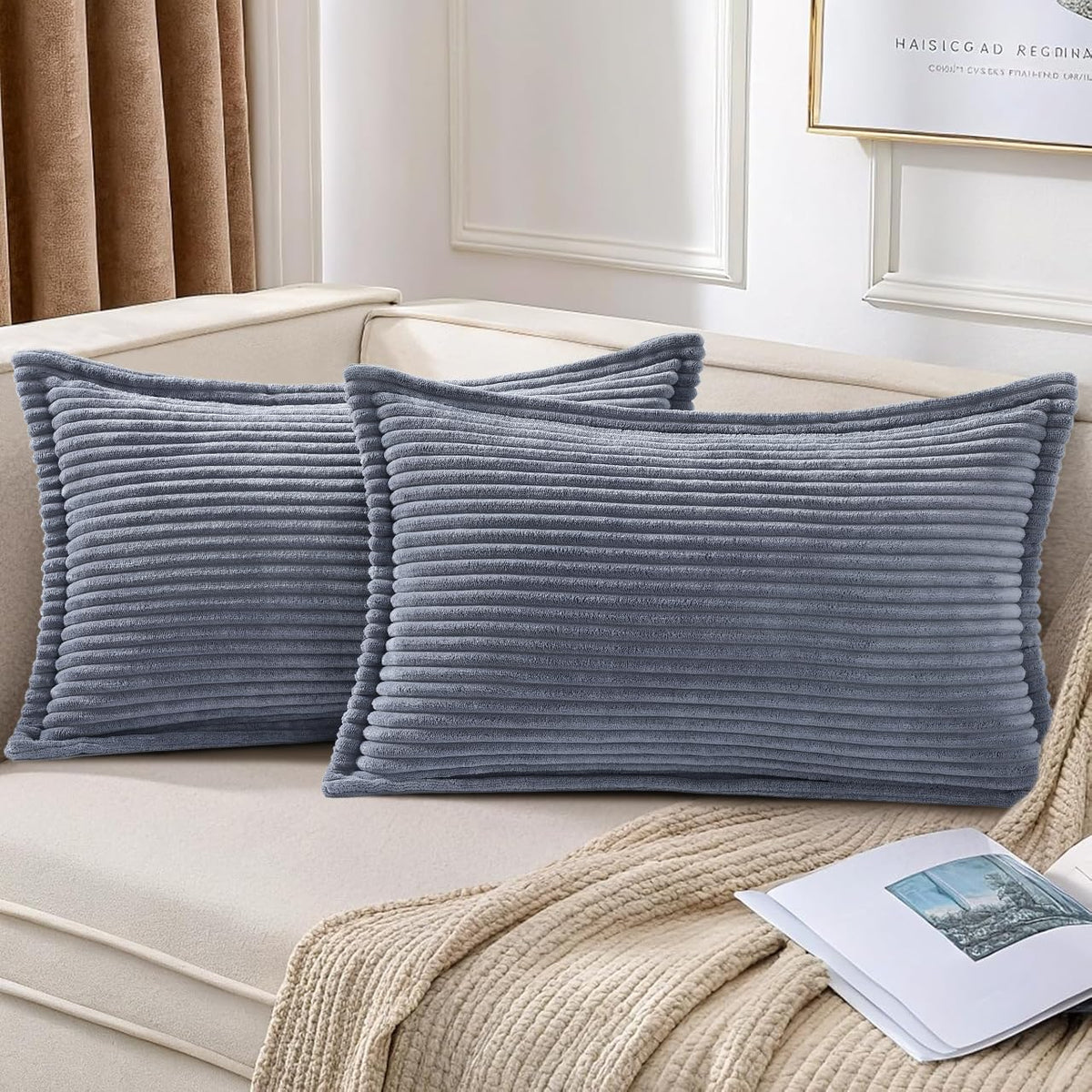 Mecatny Corduroy Fall Throw Pillow Covers 18x18 Set of 2 Olive Green