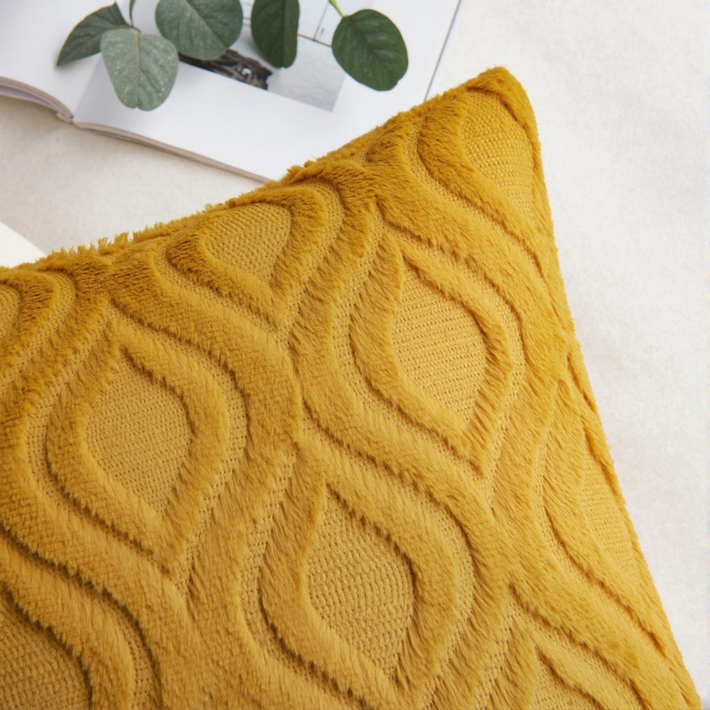 MIULEE Fall Mustard Yellow Soft Plush Faux Wool Throw Pillow Covers 18x18