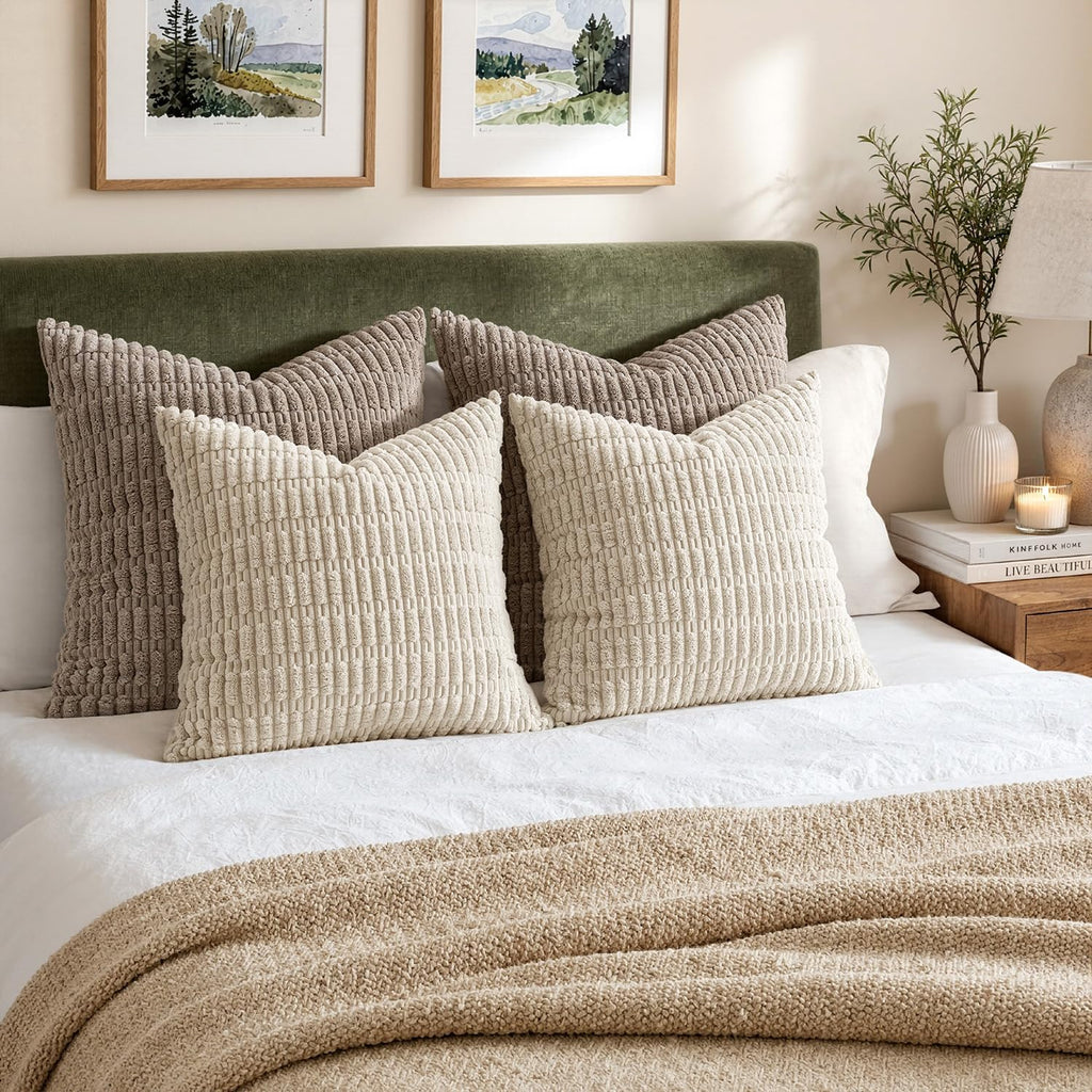 MIULEE Corduroy Decorative Throw Pillow Covers 20x20 Cream White Pack of 2
