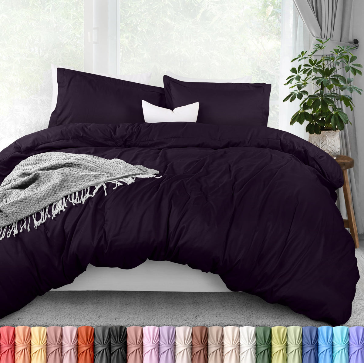 Duvet Cover Queen, 3 Piece Cotton Like Polyester with Zipper Closure, Grey