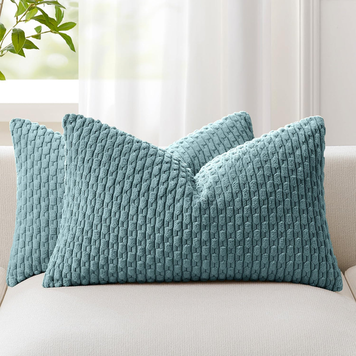 Kevin Textile Soft Corduroy 18x18 Inch Pillow Covers 2 Pack, Burnt Brick