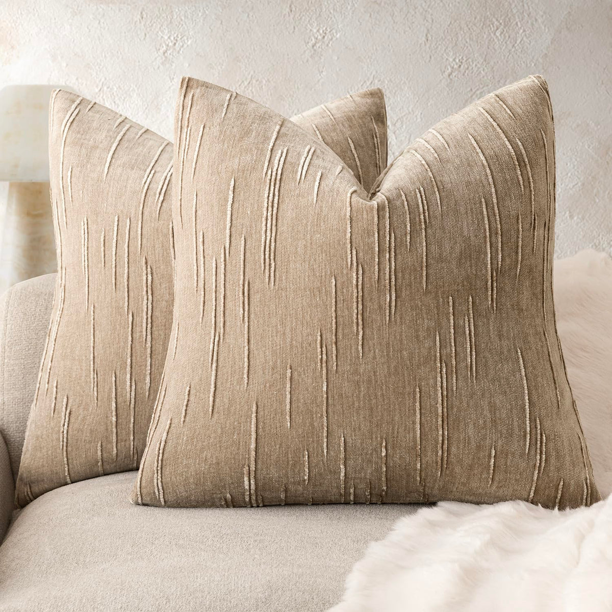 Foindtower Pack of 2 Slubby Textured Chenille Throw Decorative Pillow Covers Square Accent Solid Cushion Cover Soft Farmhouse Pillow Case for Couch Sofa Bedroom Living Room 20x20 Inch,Dark Olive Green