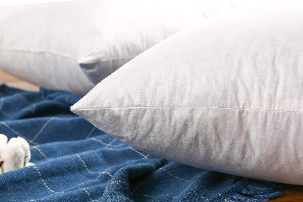 JA COMFORTS Premium Goose Down Feather Throw Pillow Inserts - Set of 2, 20oz High Filling Weight, 12×20, 5% Down Filling, 250 TC Cotton Cover, Square, White