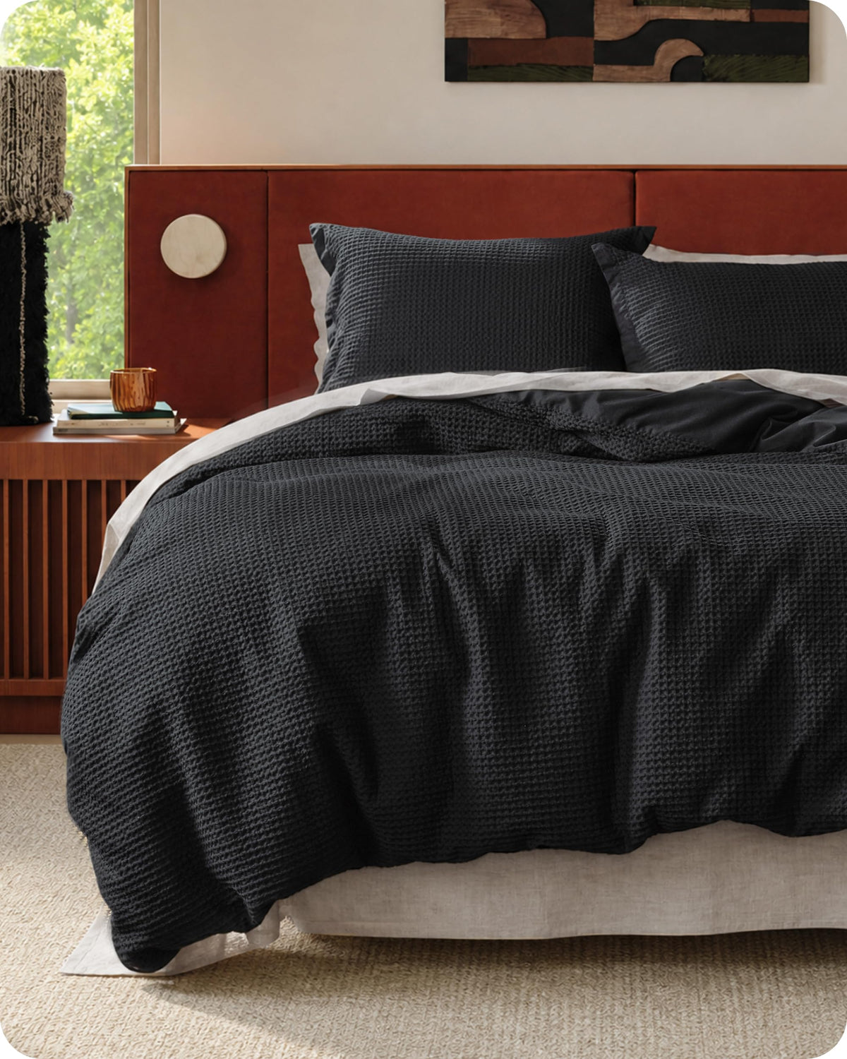 Bedsure PureWoven 3 Pieces 100% Cotton Waffle Duvet Cover Set, King, Linen
