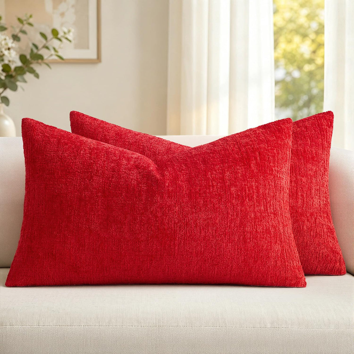 MIULEE Couch Pillow Covers Textured Chenille Home Decor 18x18 Navy Blue