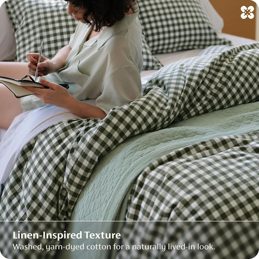 Bedsure PureWoven Gingham Duvet Cover Set Linen‑Like, King Size, 3-PC