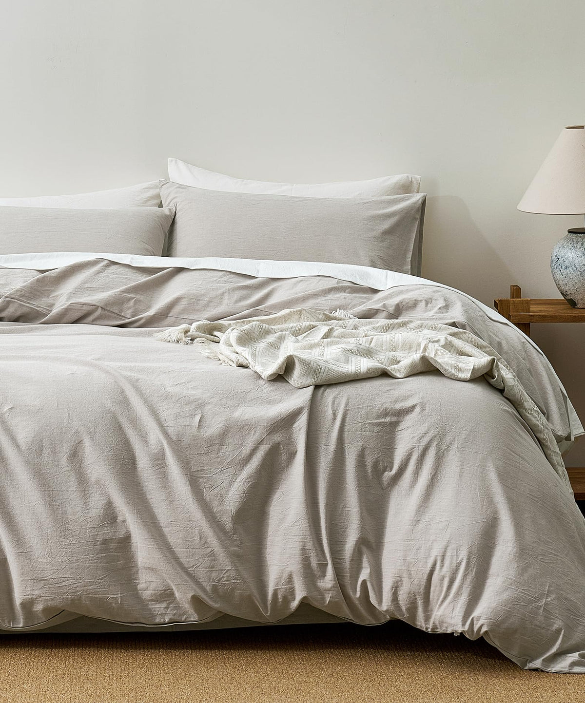 JELLYMONI 100% Cotton King Duvet Cover Set, Washed Linen-Like Texture
