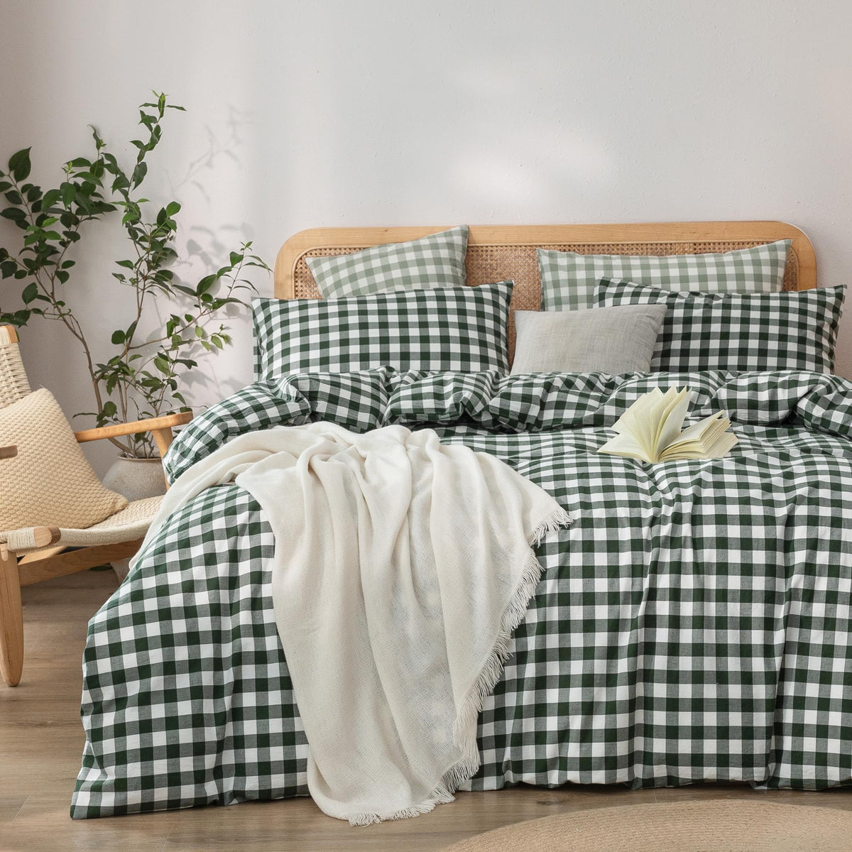 BESTOUCH Cotton Solid Duvet Cover Set Linen Feel Off White Queen