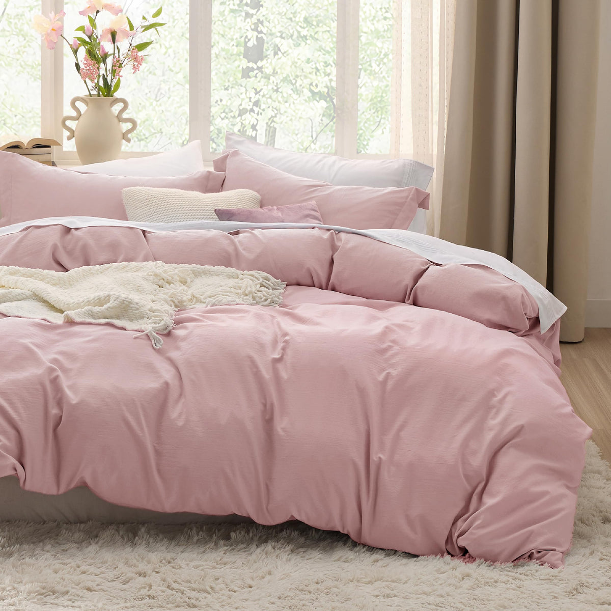 Bedsure Prewashed Duvet Cover Queen, Cotton-Like Bedding Set, Olive Green