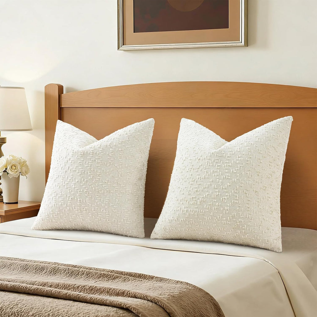 decorUhome Textured Cream White Chenille Throw Pillow Covers 20x20 Set of 2