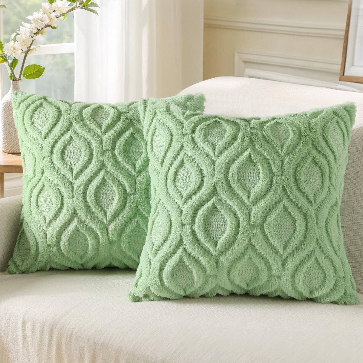 decorUhome Faux Fur Plush Soft Rust Throw Pillow Covers 18x18 Set of 2