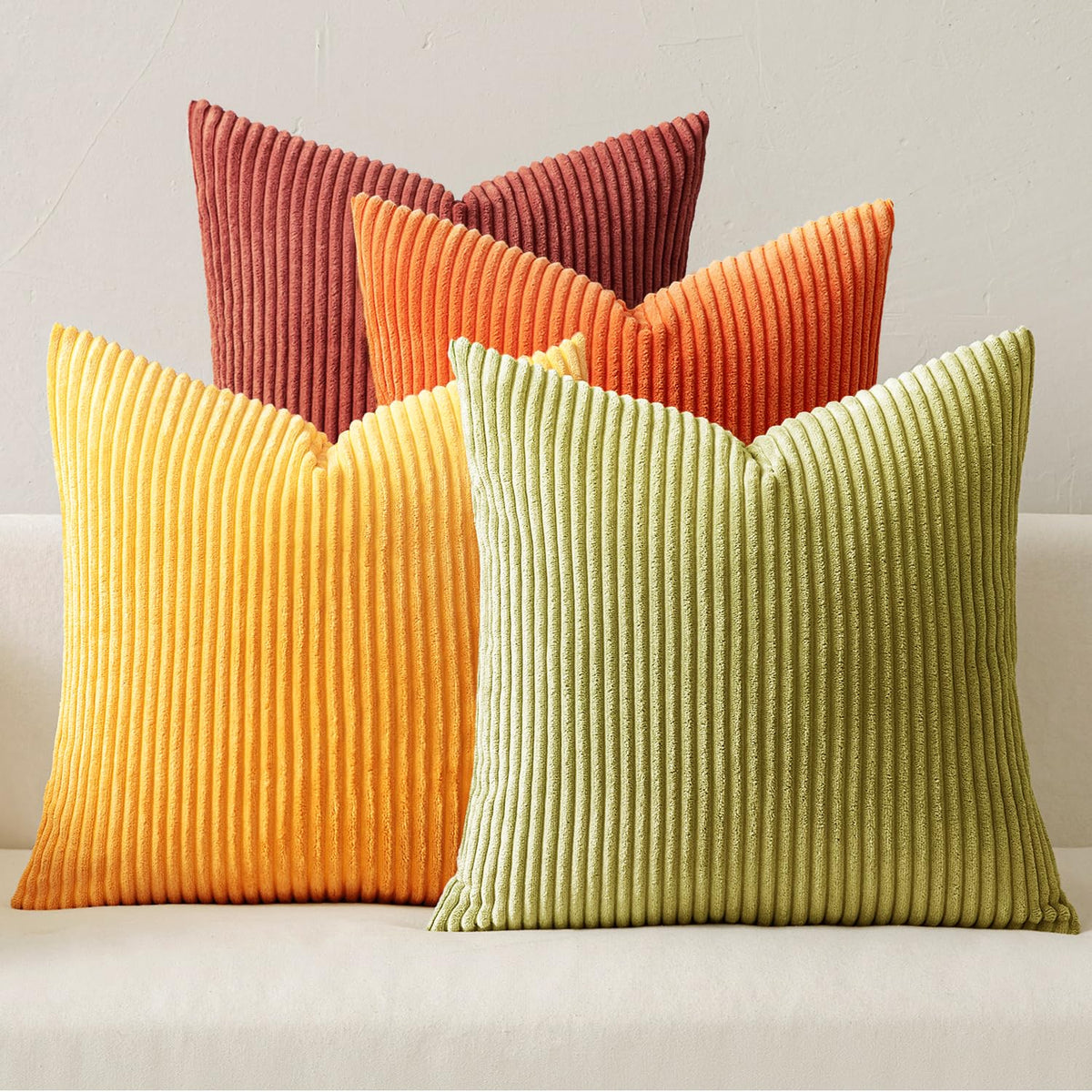 MIULEE Fall Corduroy Decorative Throw Pillow Covers Rust-Olive Green 18x18