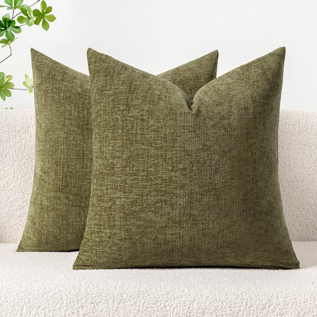 MIULEE Soft Chenille Throw Pillow Covers Sage Green 18x18 Inch Pack of 2