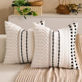 Boho Chenille Tufted Couch Throw Pillow Covers 18x18 Inch Set of 2 Farmhouse Striped Decorative Pillow Covers Accent Neutral Pillowcase Teal Cushion Cover for Living Room Sofa Bed