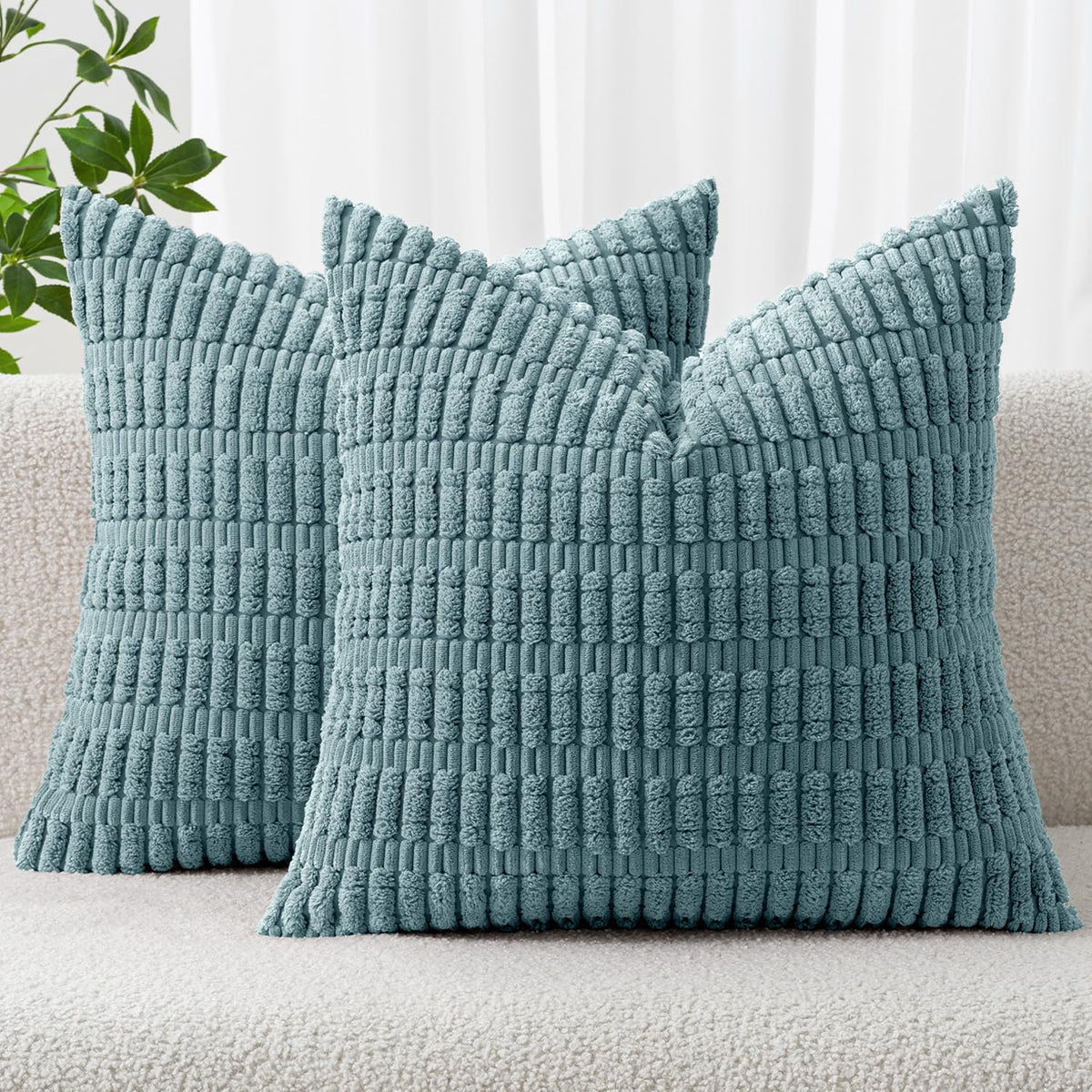 MIULEE Corduroy Decorative Throw Pillow Covers 20x20 Cream White Pack of 2