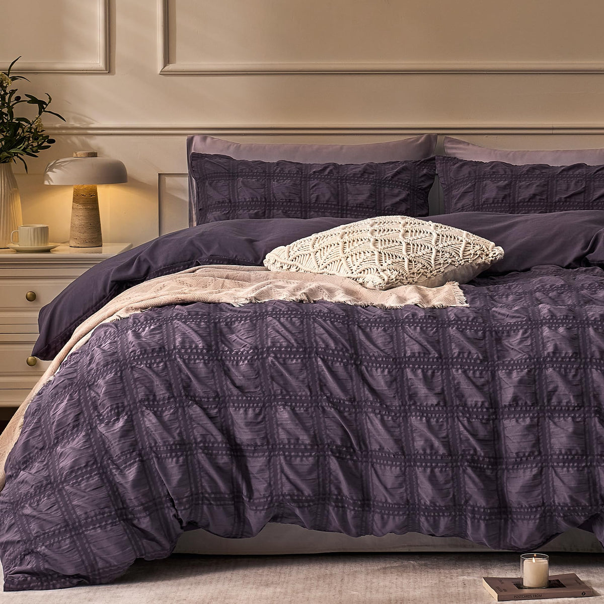 JELLYMONI White Seersucker Duvet Cover Set Queen Size