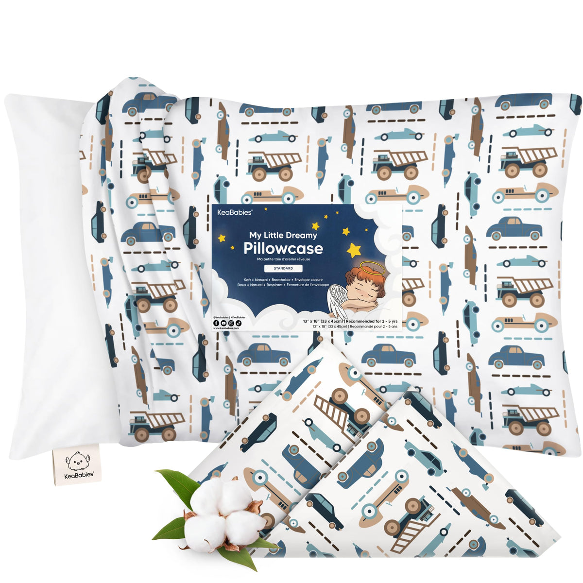 KeaBabies Toddler Pillowcase 13x18 Organic Cotton Cover, Soft White