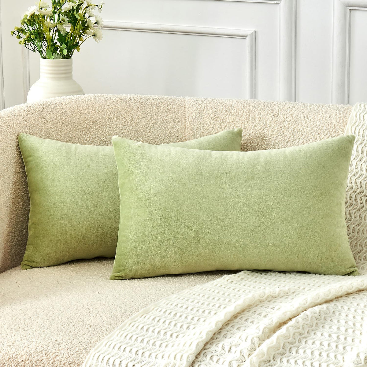 Throw Pillow Covers Mustard Yellow Set of 2 18x18 Inch Fall Pillow Covers, Soft Velvet Farmhouse Neutral Decorative Pillowcases for Couch Sofa Bed, Home Boho Decor, Modern Cushion Covers