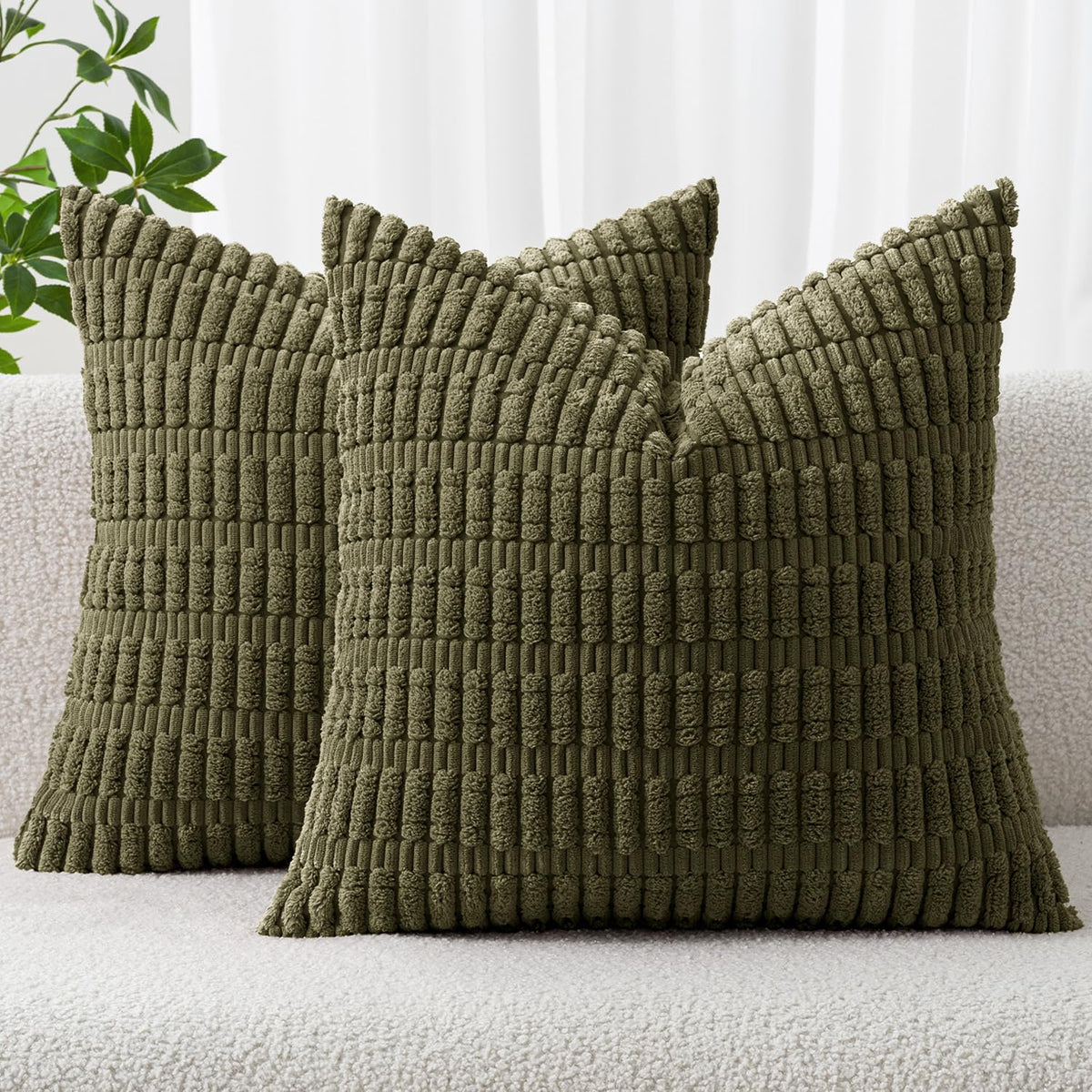 MIULEE Corduroy Decorative Throw Pillow Covers 20x20 Cream White Pack of 2