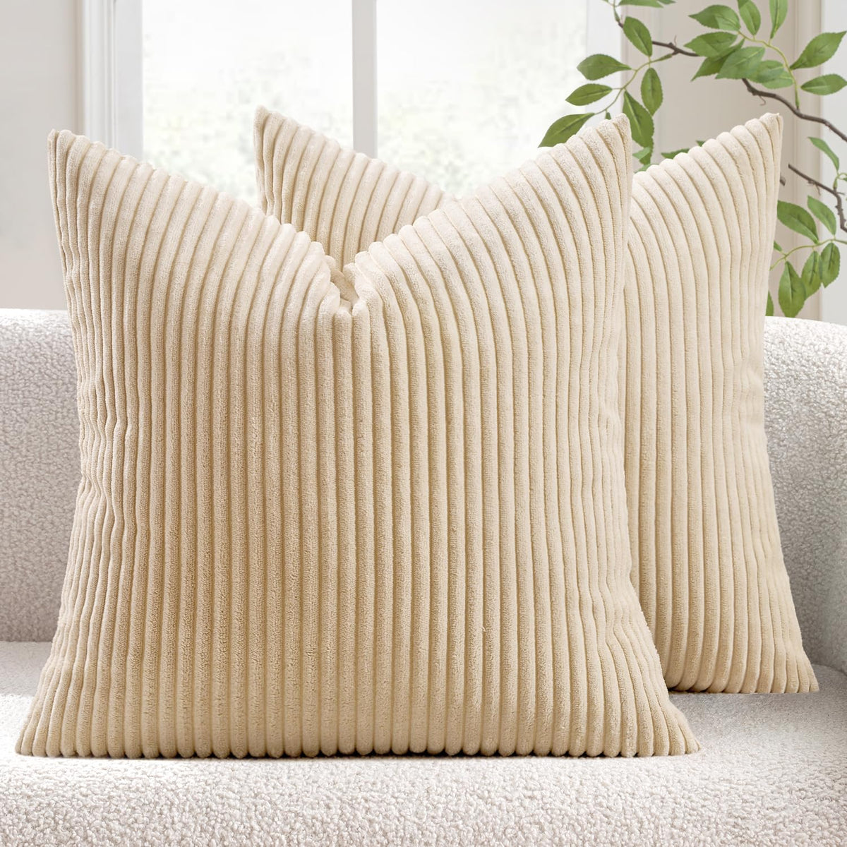 MIULEE Decorative Corduroy Throw Pillow Covers Set of 2 18x18 Dusty Blue
