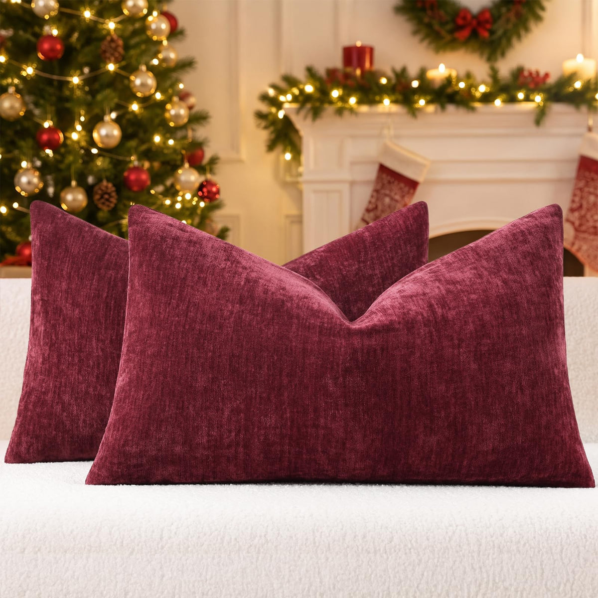 decorUhome Soft Chenille Blush Pink Throw Pillow Covers 18X18 Set of 2