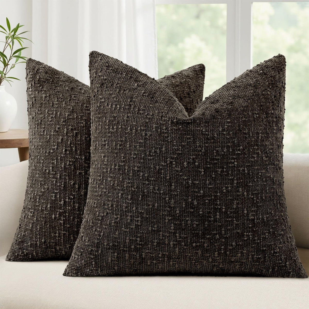 decorUhome Textured Cream White Chenille Throw Pillow Covers 20x20 Set of 2