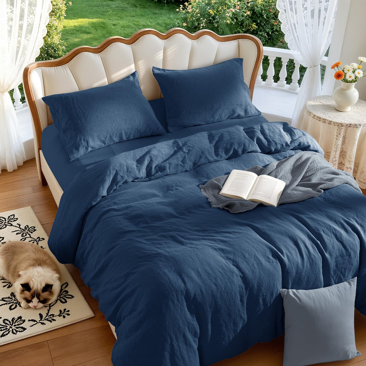 LBRO2M 100% French Linen Duvet Cover Set 3Pcs, Comforter Cover King Size