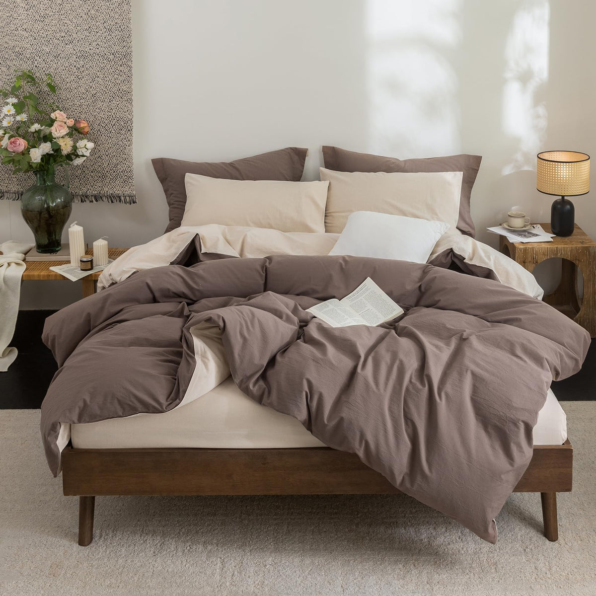 BDEAR 3Pcs Olive Green Duvet Cover Set Queen Size 90" L x 90" W,Oeko TEX