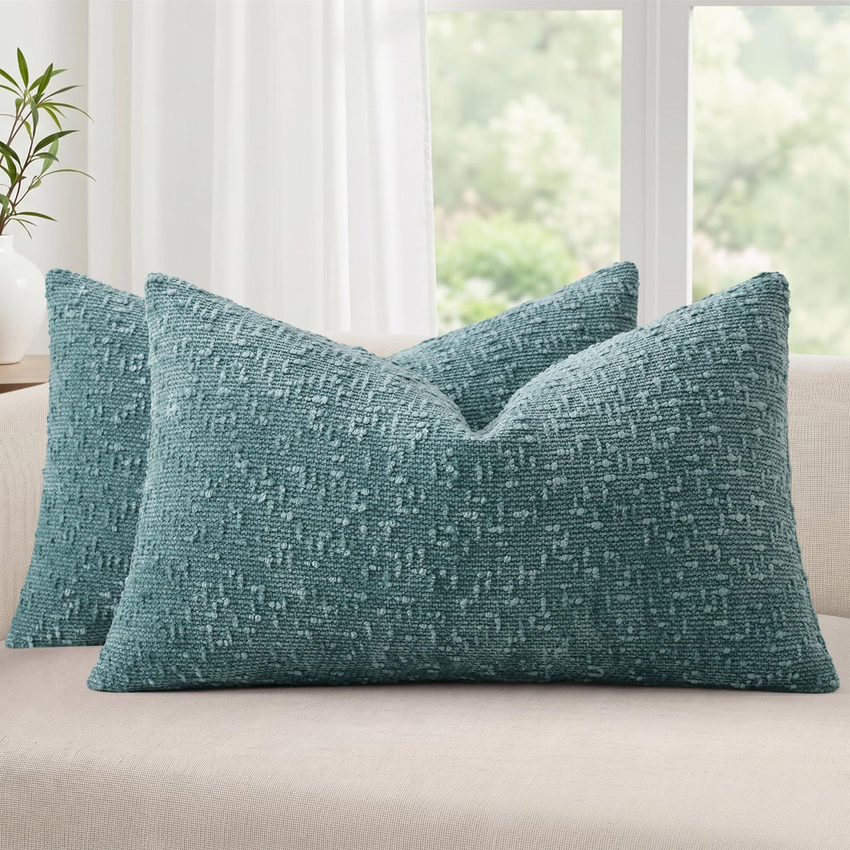 decorUhome Textured Cream White Chenille Throw Pillow Covers 20x20 Set of 2