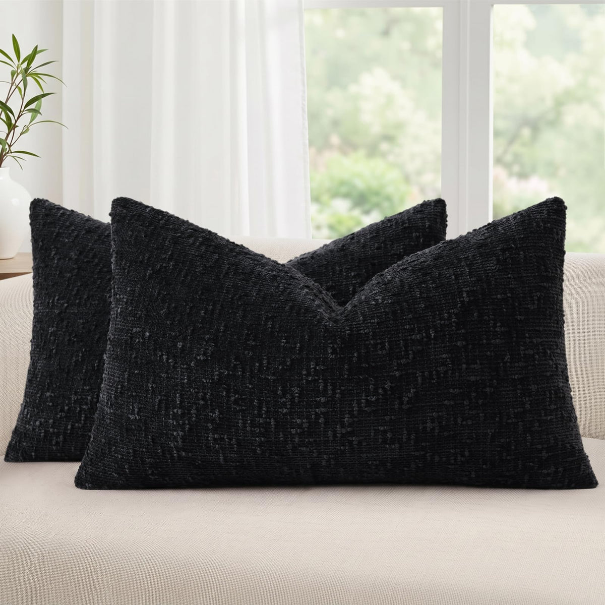 decorUhome Textured Cream White Chenille Throw Pillow Covers 20x20 Set of 2