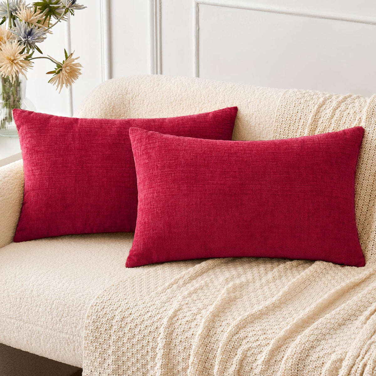 MIULEE Soft Chenille Throw Pillow Covers Teal 18x18 Inch Pack of 2