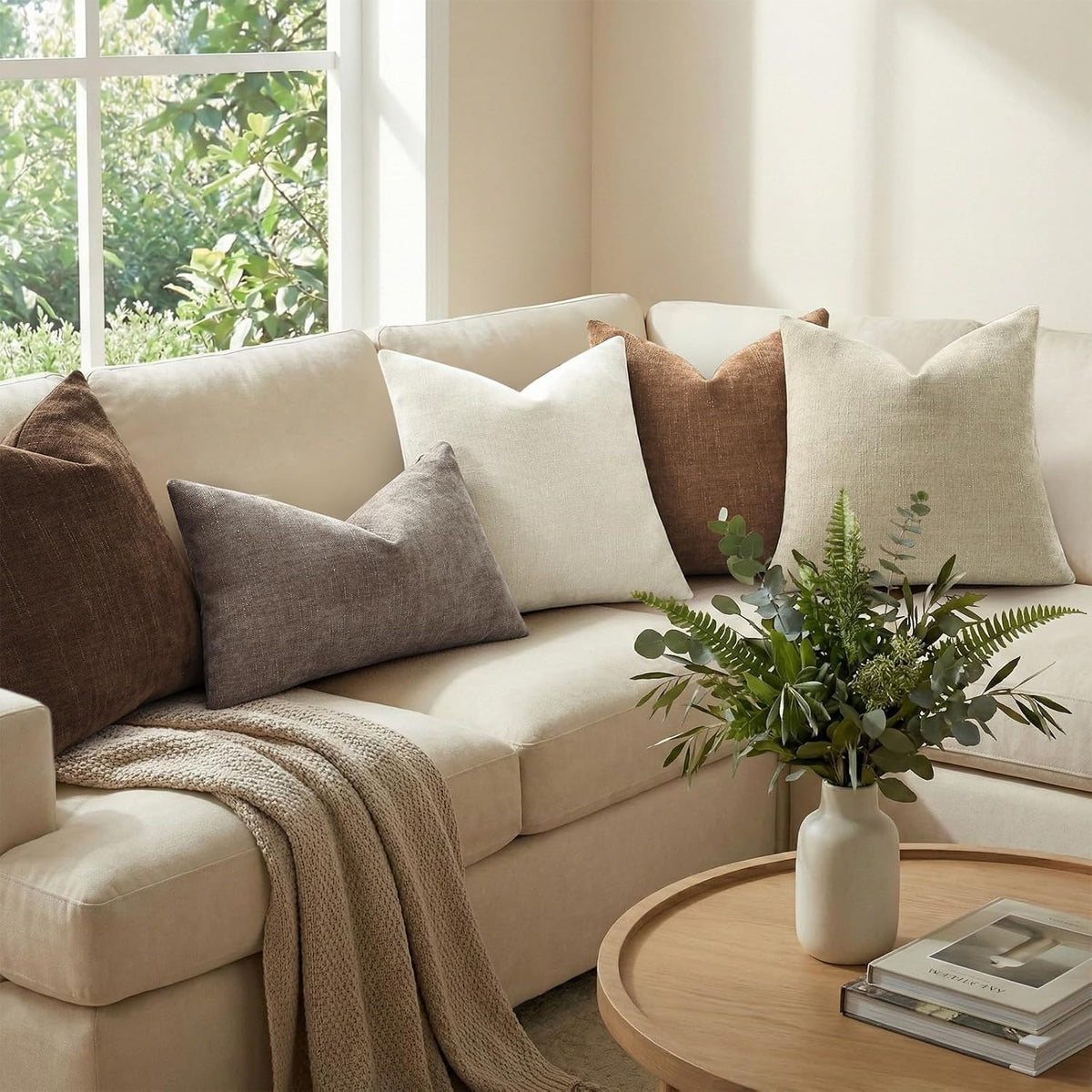 decorUhome Chenille Decorative Throw Pillow Covers 18x18 Set of 2, Brown