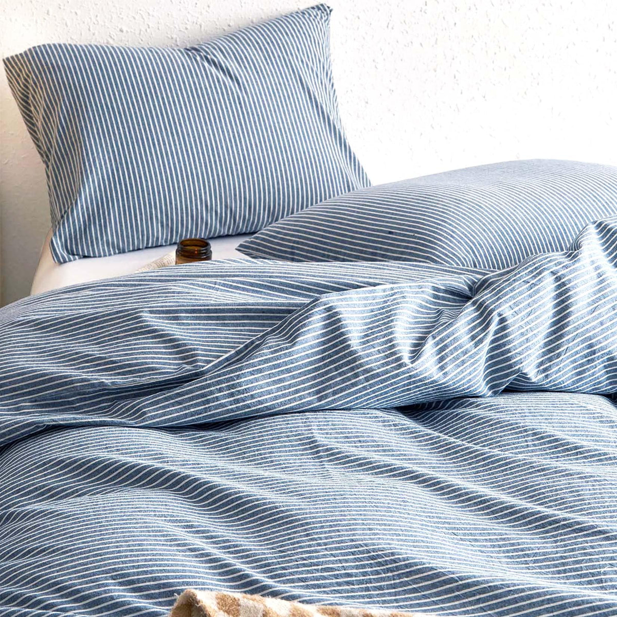 Wake In Cloud Striped Cotton Duvet Cover Set, Denim Blue, Queen
