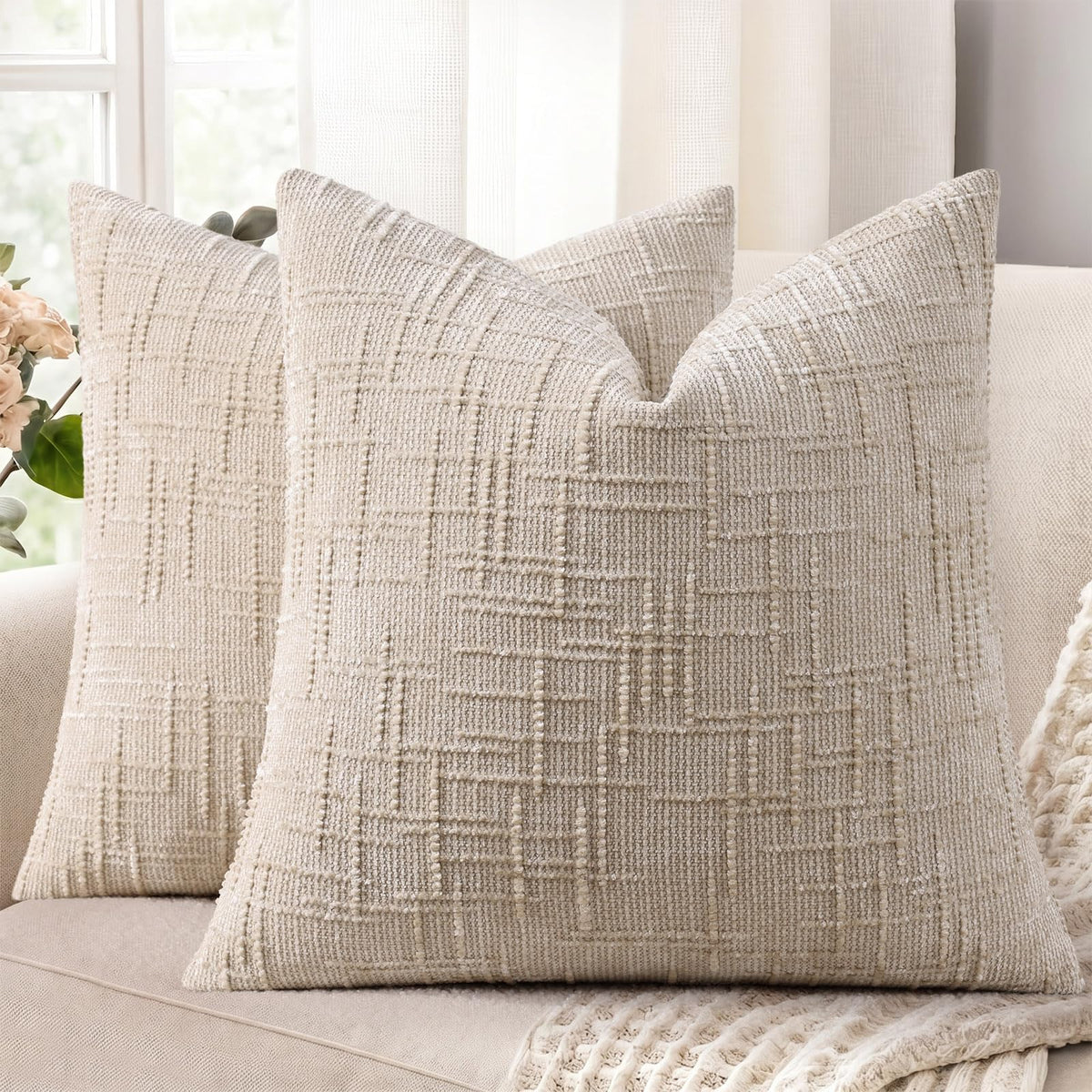 decorUhome Textured Chenille Throw Pillow Covers 18x18 Set of 2 Rust