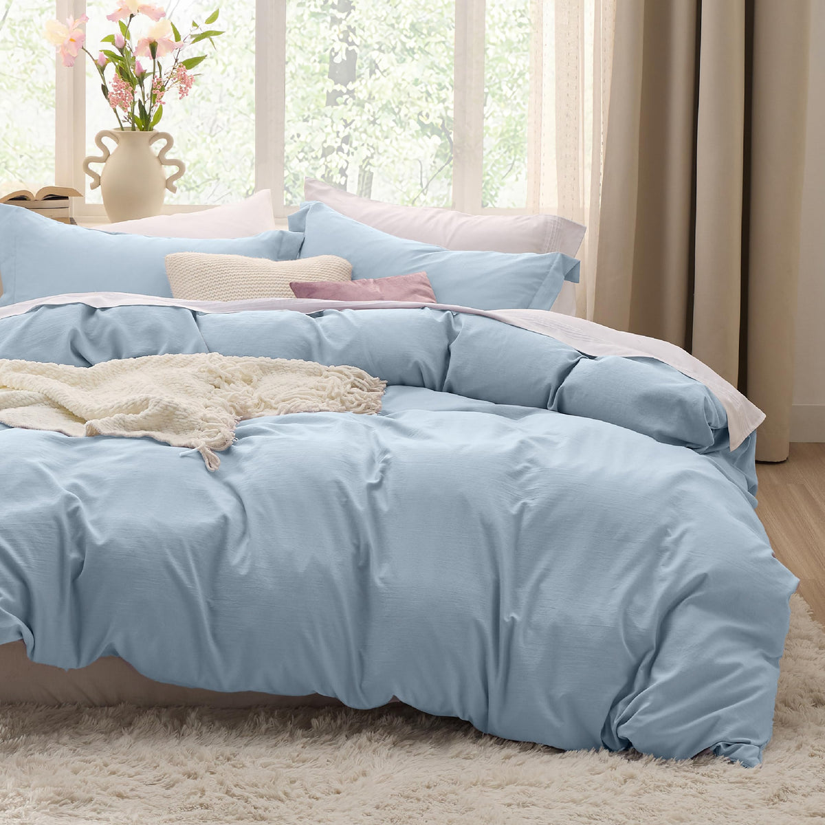 Bedsure Prewashed Duvet Cover Queen, Cotton-Like Soft Bedding Set, Beige