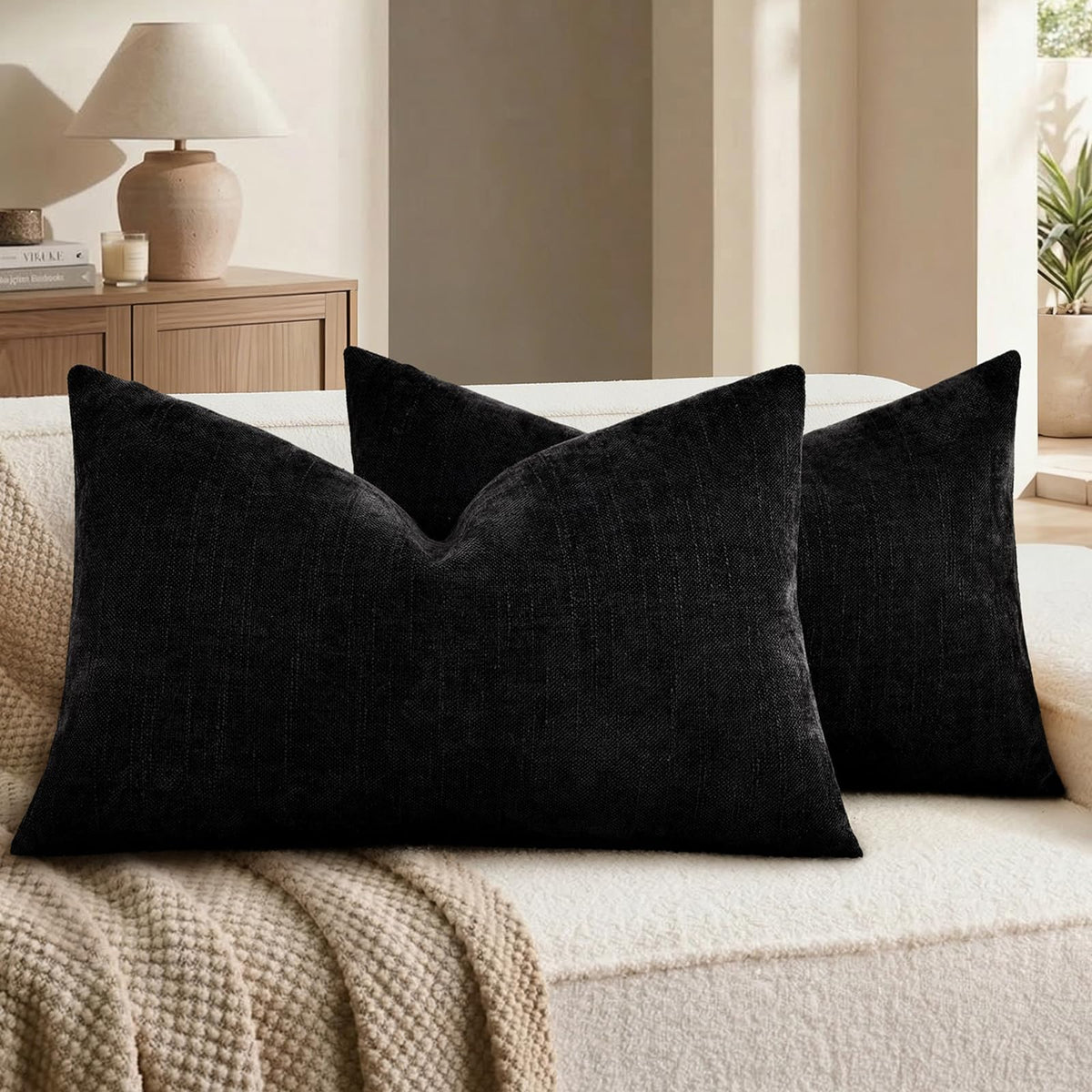 decorUhome Chenille Decorative Throw Pillow Covers 18x18 Set of 2, Brown