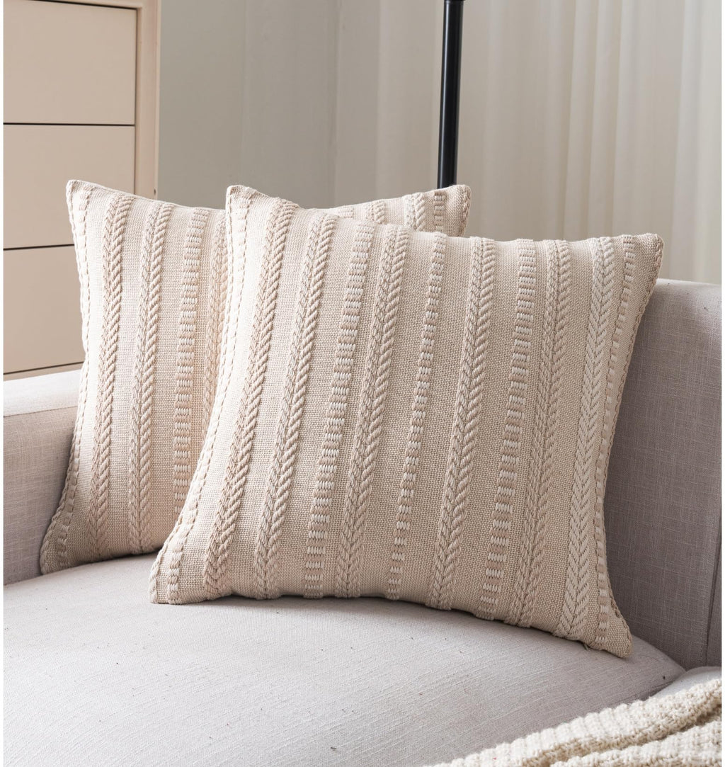 Cethom Boho Throw Pillow Covers 18x18 Inch Set of 2, Farmhouse Decorative Couch Pillow Cases, Black Accent Pillows of Bed, Sofa Bedroom Living Room Home Decor Cushion Cover