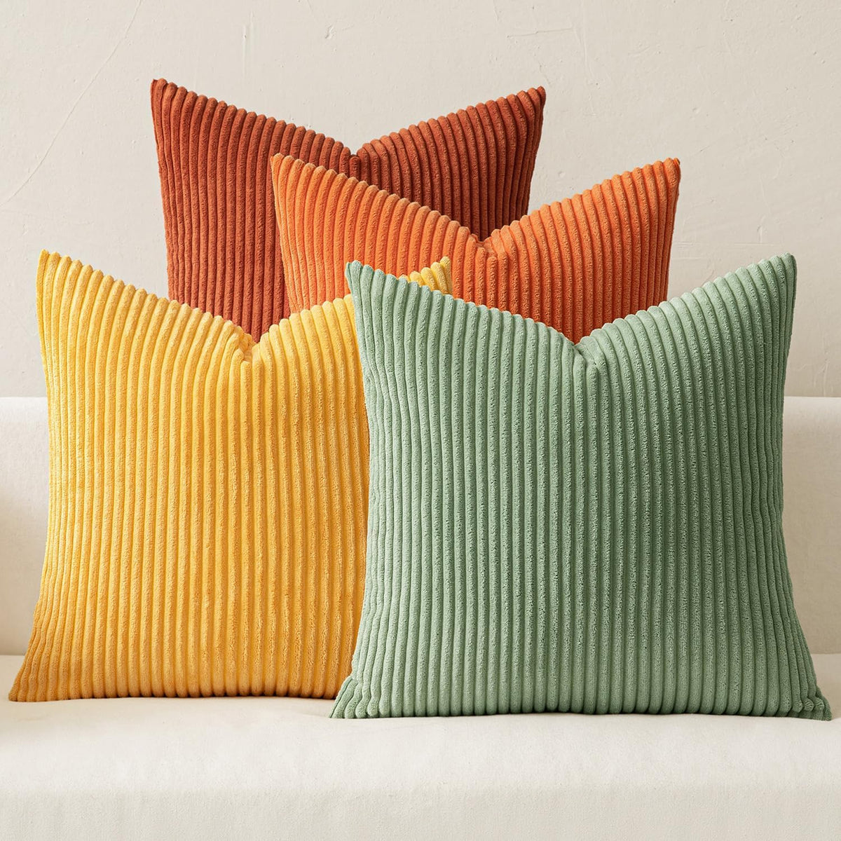 MIULEE Fall Corduroy Decorative Throw Pillow Covers Rust-Olive Green 18x18