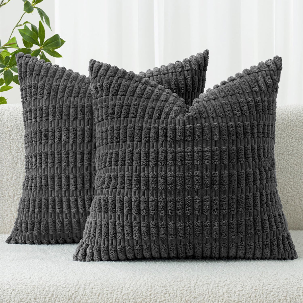 MIULEE Corduroy Decorative Throw Pillow Covers 20x20 Cream White Pack of 2